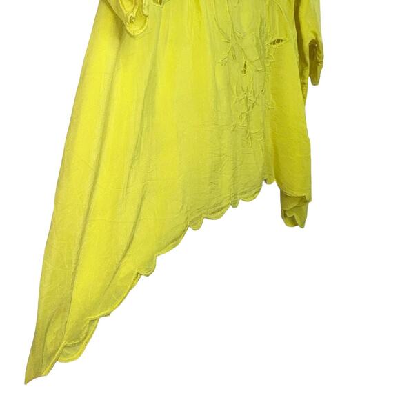 Johnny Was Yellow Rayon Crupa Oversized Boho Scallop Eyelet Top Blouse Large - Picture 6 of 10